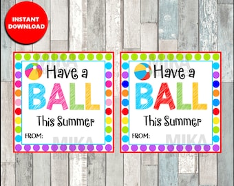 Have A Ball This Summer Year End Last Day of School Square Favor Tag Digital Printable