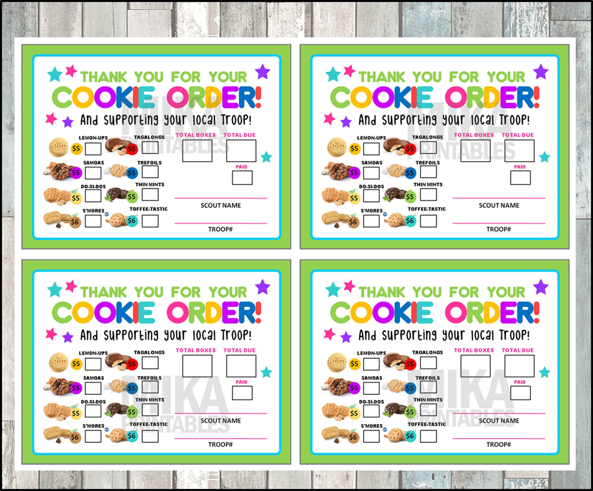Girl Scout 2020 Cookie Season Order Form LBB Bakery Girl Etsy