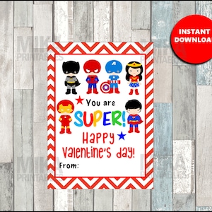 SUPERHERO Valentines INSTANT Editable DOWNLOAD, Printable Valentine Cards, kids valentines, super hero valentine, supheroes