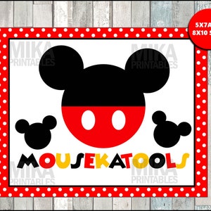 Placa de festa Mousekatools para impressão 5x7 e 8x10 do Mickey Mouse, DOWNLOAD INSTANTÂNEO