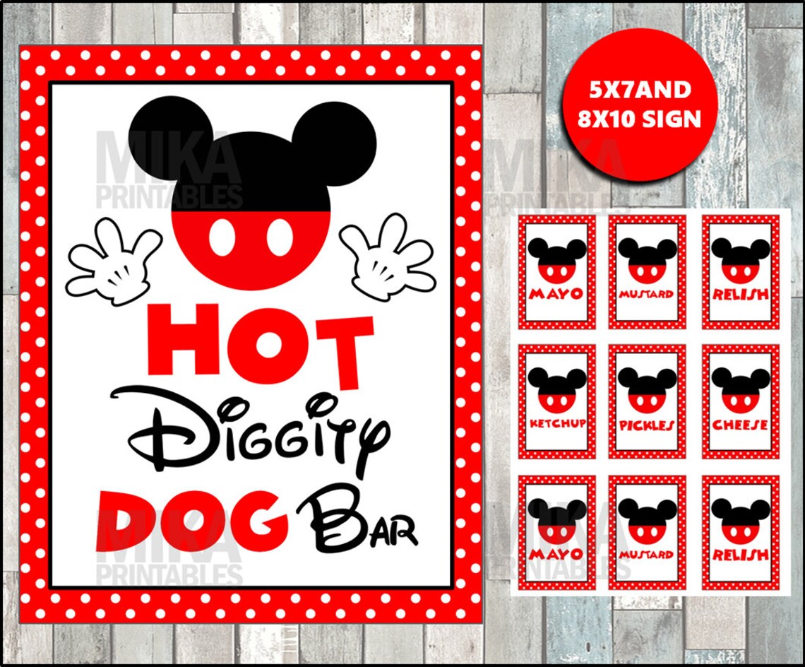 Printable Mickey Mouse 5x7 and 8x10 Hot Diggity Dog Bar Party Etsy