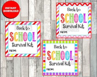 Instant download, Back To School Survival Kit Tags, Teacher Gift, Survival Kit, Teacher Back to School Survival Kit