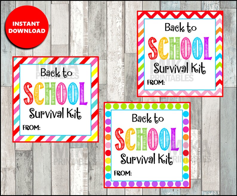 Instant download, Back To School Survival Kit Tags, Teacher Gift, Survival Kit, Teacher Back to School Survival Kit image 1