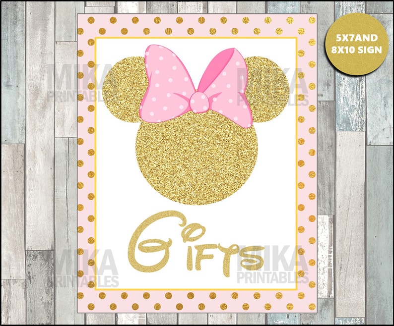 Printable Pink and Gold Glitter Minnie Mouse 5x7 and 8x10 Etsy