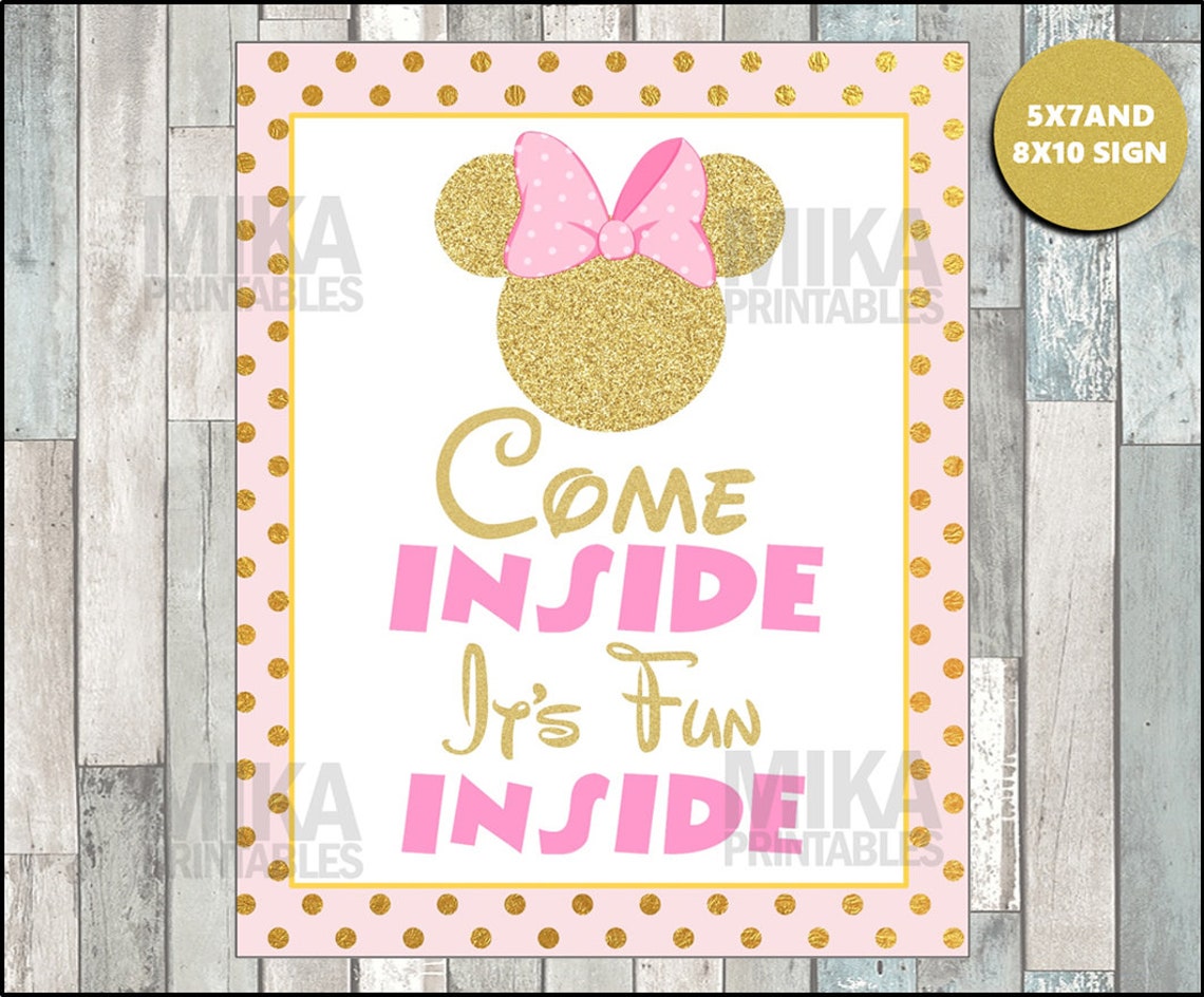 Printable Pink and Gold Glitter Minnie Mouse 5x7 and 8x10 Come - Etsy