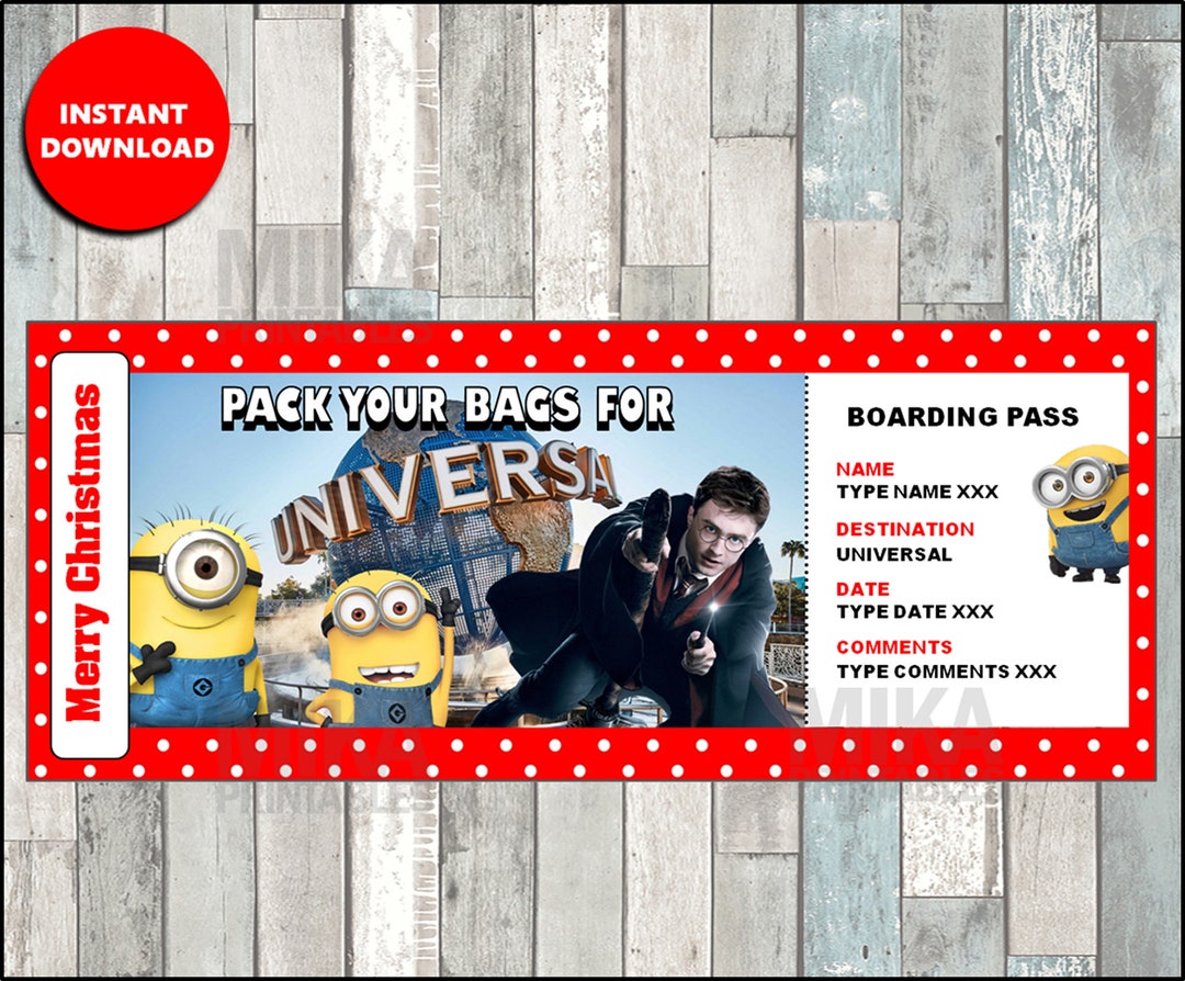 Printable Theme Park Universal Surprise Reveal Ticket, Editable Gift