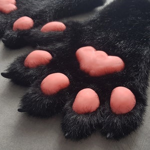 Pre-made black fursuit hand paws