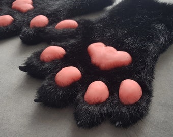 Pre-made black fursuit hand paws