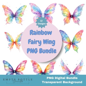 Magical Fairy Wings Clipart, Watercolor Angel Wing Clip Art, Pastel Fantasy Graphics, Magic Rainbow Colors Enchanted Wing PNG Set, Rainbow