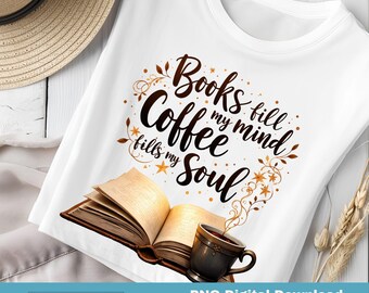Boeken Coffee Soul, png, T-shirtontwerp (digitale download)
