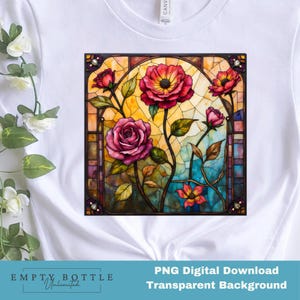 Floral Stained Glass Pattern PNG, Sublimation Design, Printable Flower Digital PNG Clip Art, Instant Download, Pattern Design