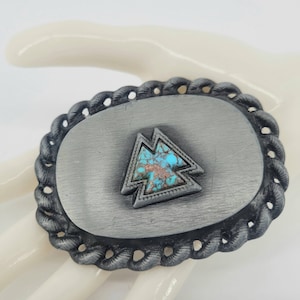 SOUTHWEST TURQUOISE BELT Buckle 3.25&quot;w x 2.25&quot;h Pewter Gunmetal Tone Arrowhead Blue Turquoise Men&#39;s Western Country Gift