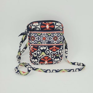 VERA BRADLEY WALLET Bandolera I.D. Monedero "Sun Valley" Patrón retirado 6"W x 8"H x 1"D azul marino naranja verde correa larga cremallera tarjetas de crédito regalo