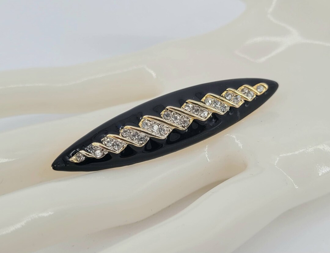 VINTAGE ART DECO Style Brooch Pin 2.5 X .5 Black Lacquer