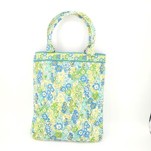VERA BRADLEY TOTE Bag Purse 12"w x 14"h "English Meadow" pattern blue yellow green flowers 4 pockets craft knitting diaper travel gift