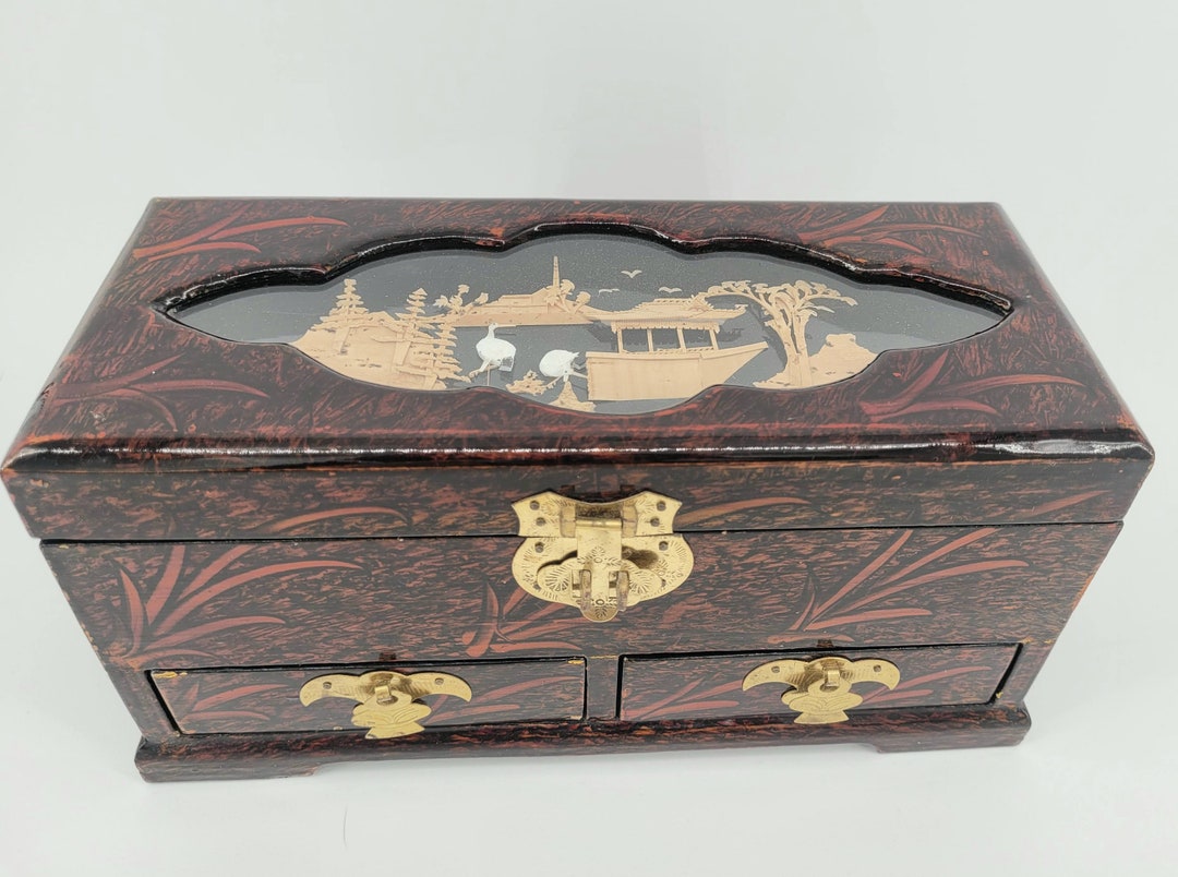 CHINESE CARVED CORK Jewelry Box 9w X 4.25d X Etsy