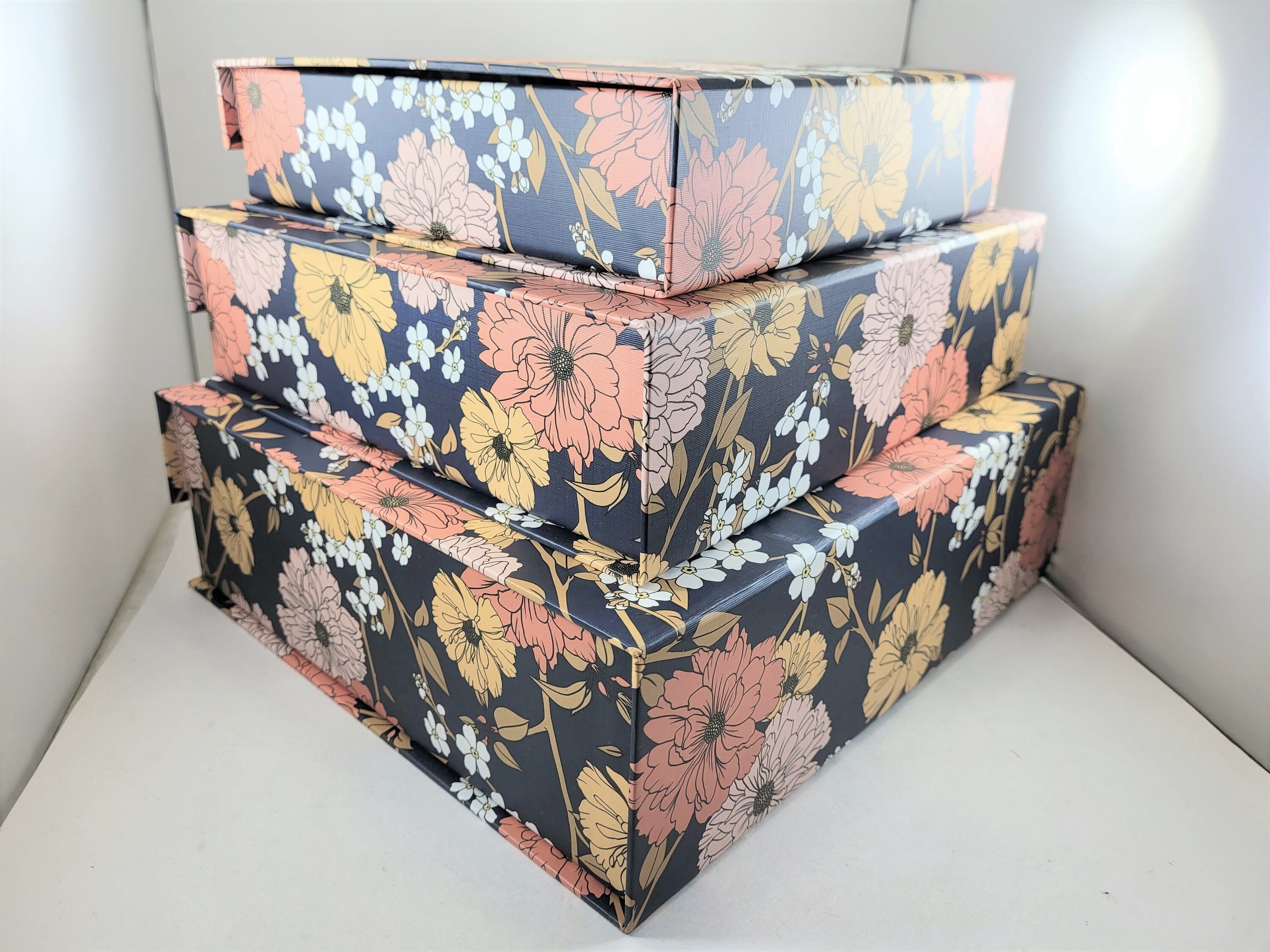 SET 3 NESTING BOXES lady Jayne Navy Blue Floral Etsy