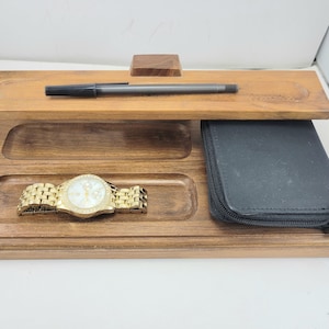 MEN&#39;S CENTURION Style WOODEN Jewelry Box Valet Catchall Dresser Organizer 12&quot;W x 5 1/2&quot;D x 3&quot;H vintage c1980&#39;s Great Condition gift
