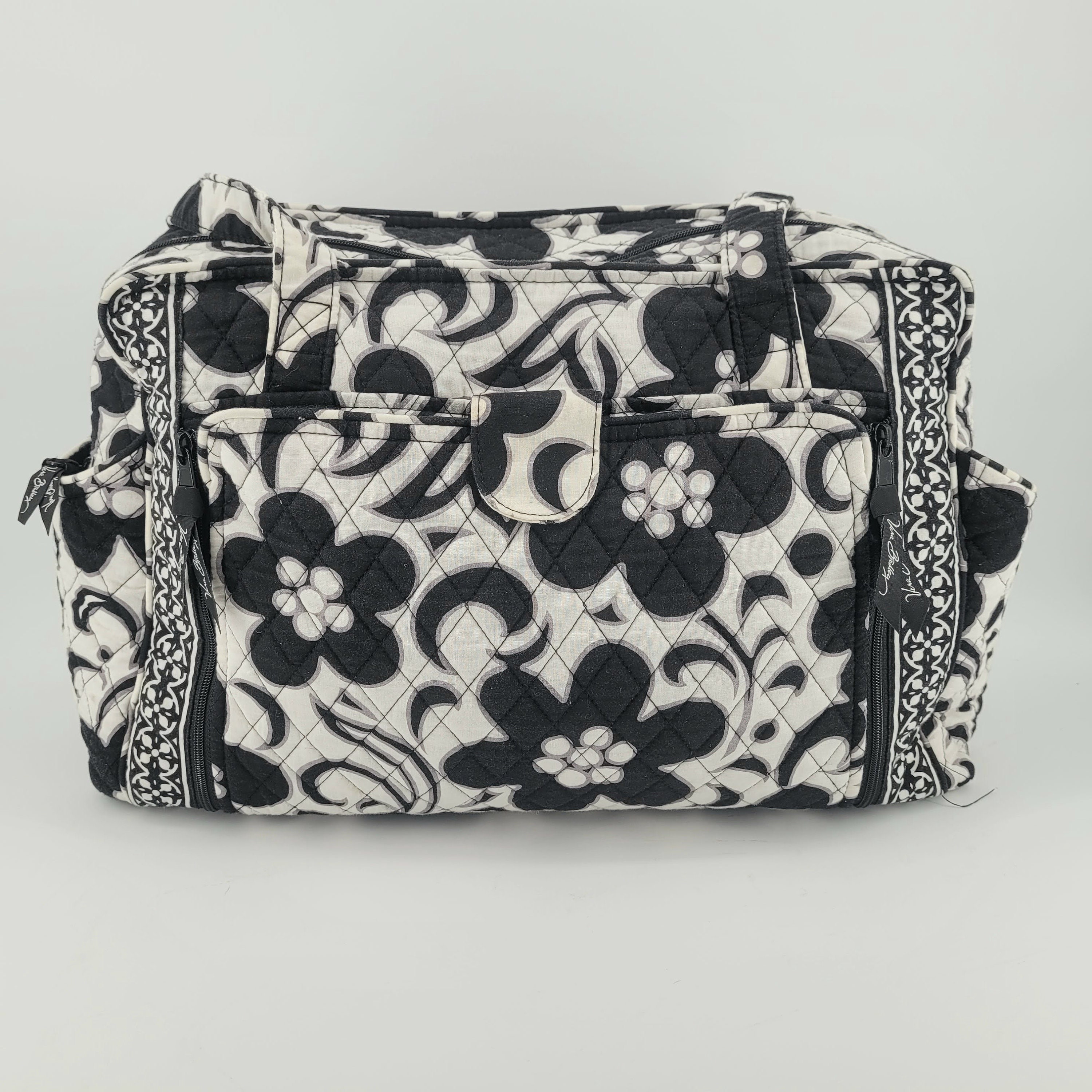 VERA BRADLEY DIAPER Bag Huge 22w X 12h X 6d night Day Retired Pattern Black White Wipe Clean Lining Folds Flat Craft Knitting Gift Etsy