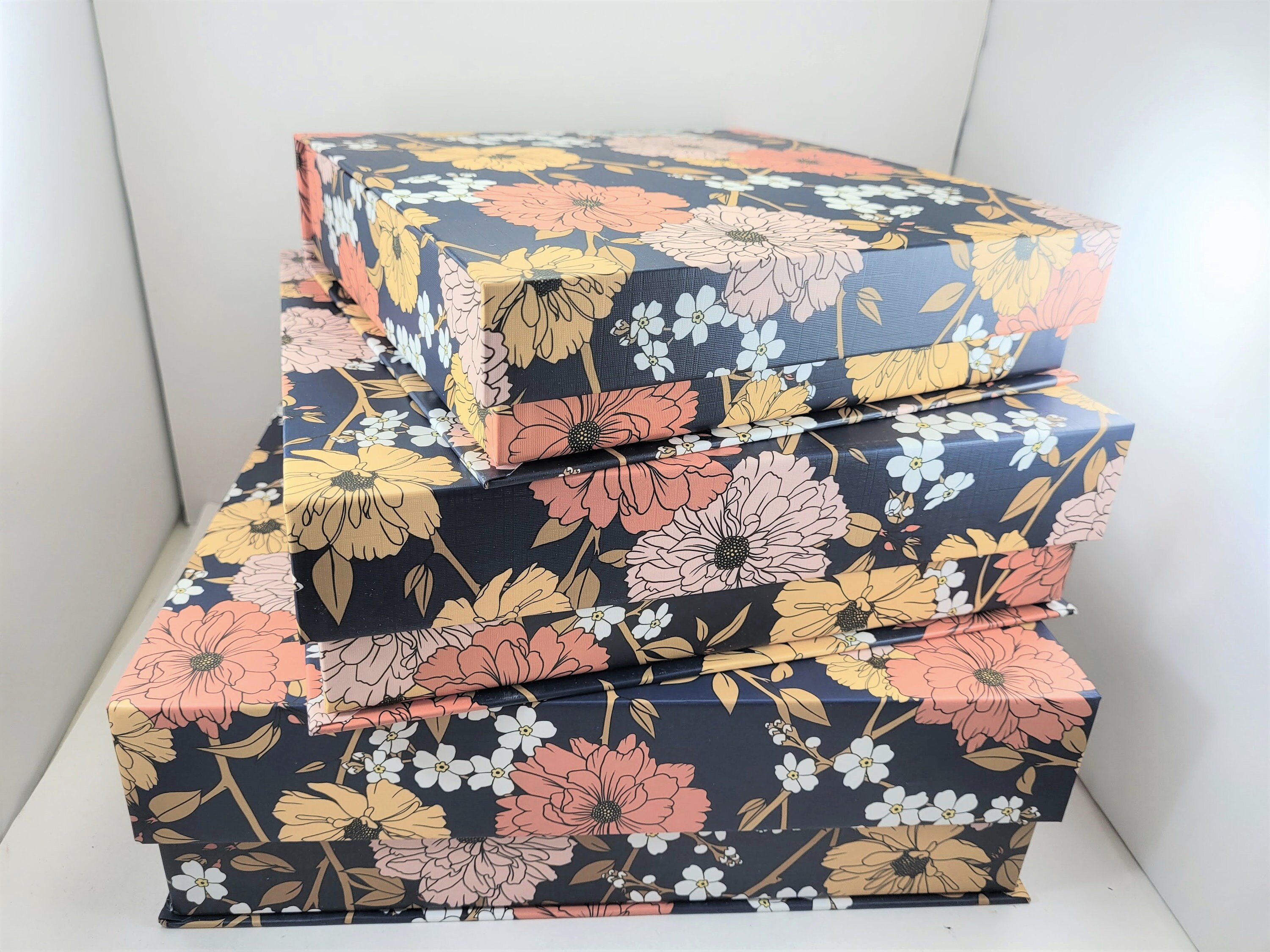 SET 3 NESTING BOXES lady Jayne Navy Blue Floral Etsy