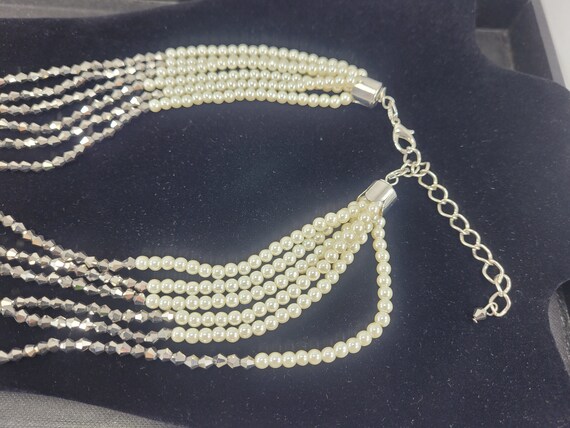 STUNNING 6 STRAND Vintage Pearl & Silver Tone Bea… - image 4