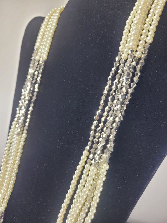 STUNNING 6 STRAND Vintage Pearl & Silver Tone Bea… - image 3