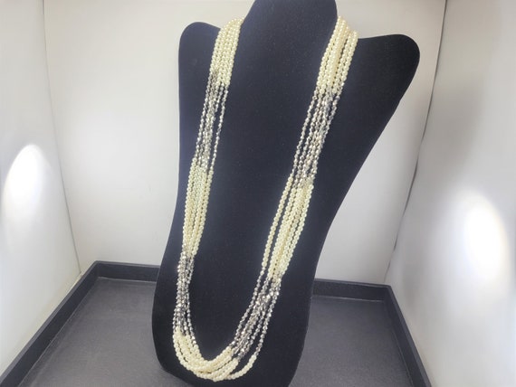 STUNNING 6 STRAND Vintage Pearl & Silver Tone Bea… - image 1