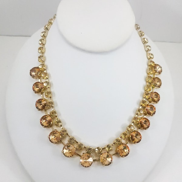 LIZ & CO RHINESTONE Vintage Necklace Liz Claiborne 16-18" adjustable peach yellow statement piece Hollywood Glam gift anniversary