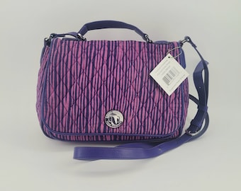 NWT VERA BRADLEY Crossbody Purse 13"w x 9"h x 4"d "Impressionista Stripe" Pattern Purple Pink Handle + Crossbody Strap 5 Pockets Gift