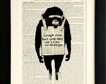BANKSY - 'Laugh now...' - original giclee print on antique book page - unique