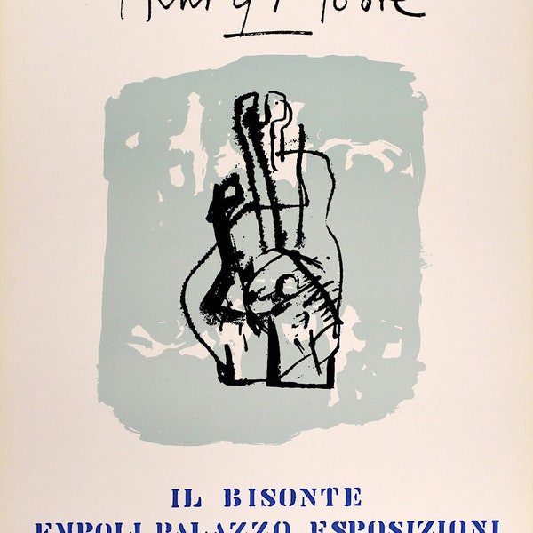 HENRY MOORE - vintage original exhibition poster - c1970 (Limited first edition. Ill Bisonte, Florence)