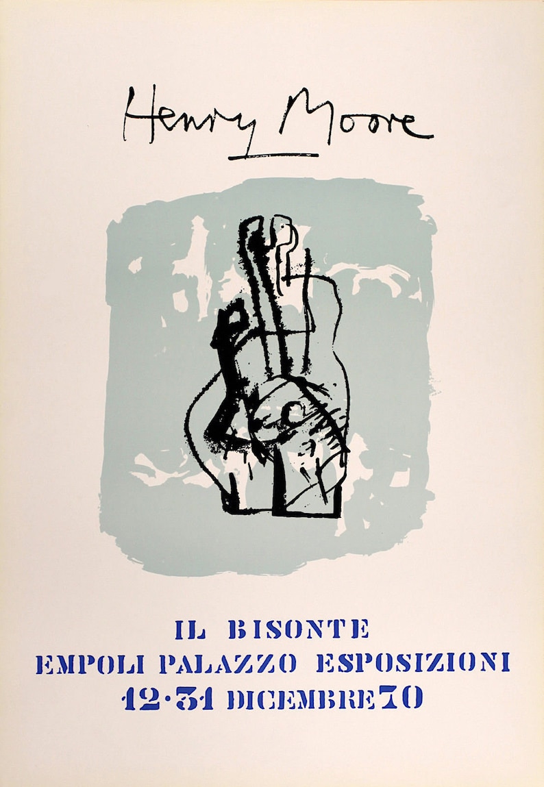 vintage original exhibition poster HENRY MOORE c1970 Limited first edition. Ill Bisonte, Florence
