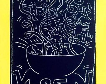 KEITH HARING - 'Future primeval' - seltenes Original Vintage Ausstellungsposter - c1990 - sehr groß (Limitierte Erstausgabe. Basquiat-Interesse)