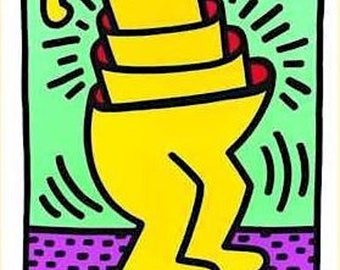 KEITH HARING - Cartel original de exposición vintage - c. 1989 - raro (Primera edición limitada. Kunsthalle de Dresde. Logotipo de la finca Haring. Arte pop)