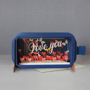 I Love You card, 3D Pop-up card,Handmade, Love You Lovehearts,Romantic,Butterflies,Laser-cut,3D message in a bottle,Gift card