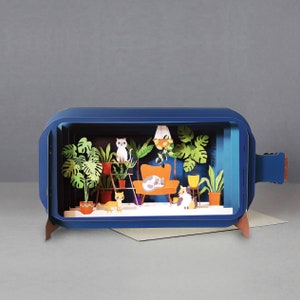 Cats on armchair,3D Pop-up card,Handmade,Cat on sofa,Home,Pets,Plants,Laser-cut,3D message in a bottle,Gift card,Birthday