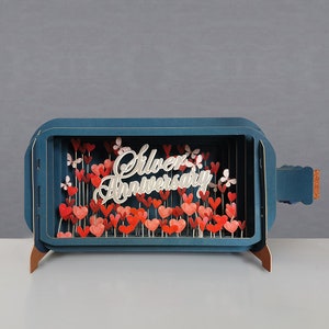 Silver Anniversary Card, 25 Years, Love hearts, 3D pop-up card, Handmade, Butterflies, Laser-cut, 3D Message in a Bottle, Gift card