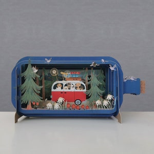 Campervan Card, Handmade, Dogs, Holiday, Suitcases, Trees, Forest, Camping, Flowers, Birds, 3D message in a bottle,Gift card,Birthday