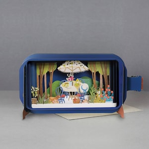 Birthday Card, Garden,3D pop-up card, Handmade,Flowers,Afternoon tea,Dog,Summer,Trees,3D message in a bottle,Gift card
