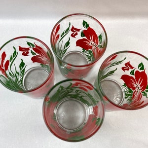 Vintage jugo gafas rojo hibisco flor mediados de siglo conjunto de 4 imagen 6