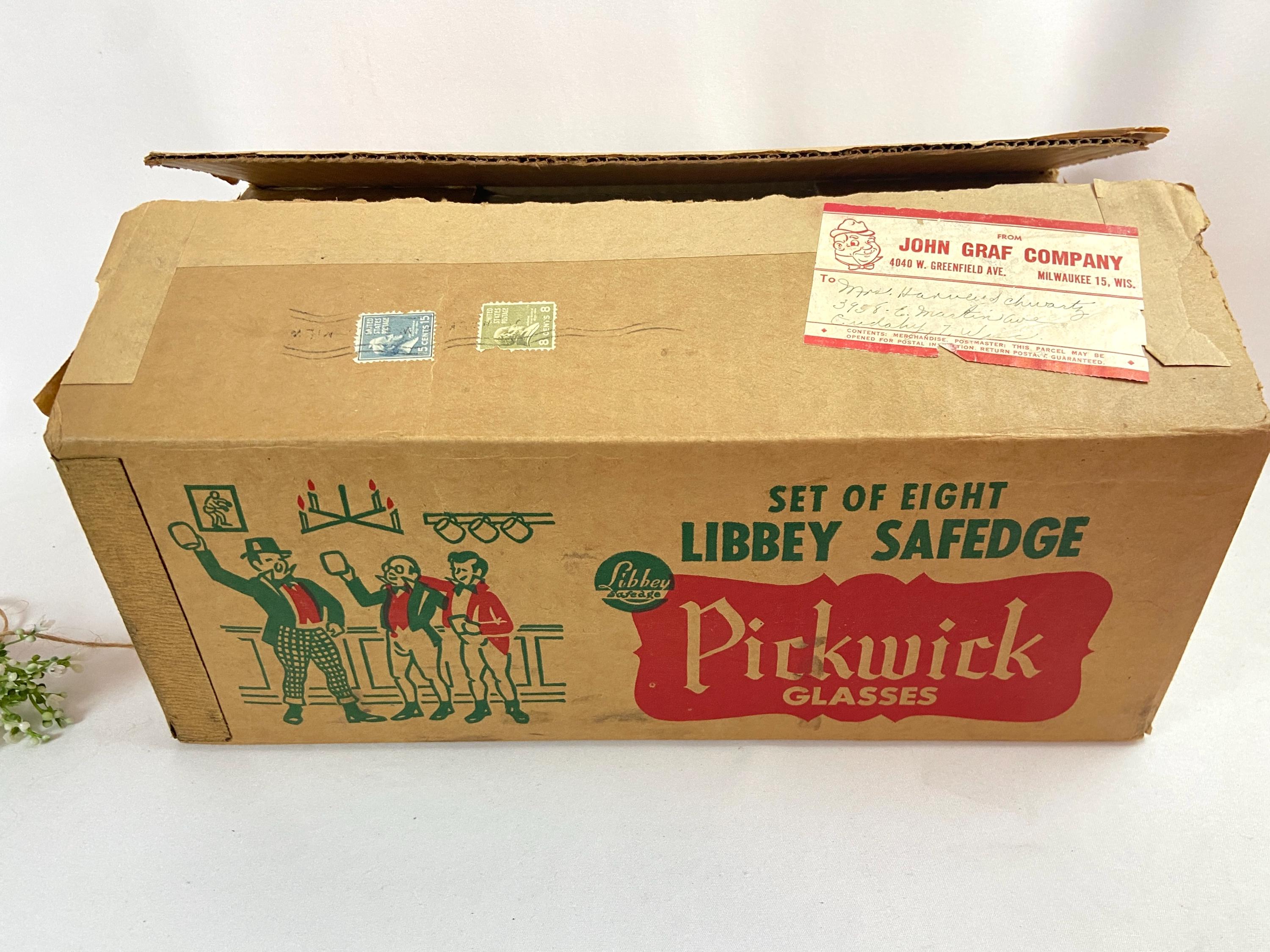 Vintage Libbey Pickwick Tumblers Glasses Antique Bar Scene New Old Stock - set of 4 or 8
