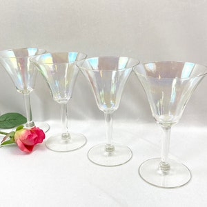 Vintage Iridescent Optic Panel Wine Glasses Goblets - set of 4