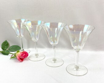Vintage Iridescent Optic Panel Small Wine Glasses Mid Century - set of 4