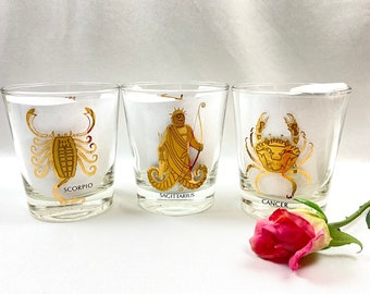 Vintage MCM Zodiac On the Rocks Cocktail Glass Cancer Scorpio Sagittarius Anchor Hocking Mid Century -  Sold Separately