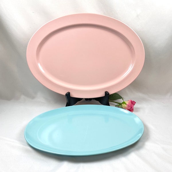 Vintage Melmac Melamine Large Oval Serving Platters Pink and Aqua - each sold separately