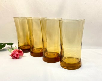 Vintage 1970’s Amber Flare Rim Iced Tea Coolers Drinking Glasses Tumblers - set of 4 or 6