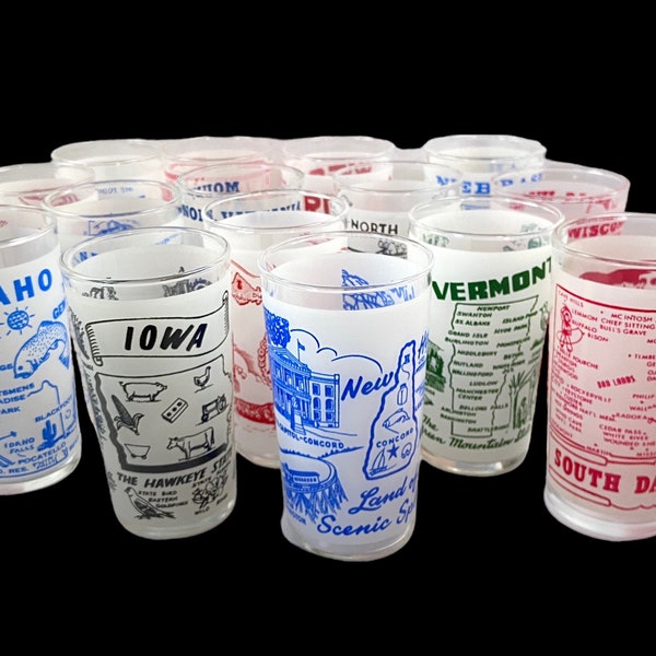 Vintage Souvenir State Frosted Drinking Glasses City Tourist Attraction - sold individually