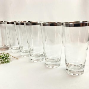 Dorothy Thorpe Style Silver Rim Highball Cocktail Glasses Flare Thin Silver Band - set of 4