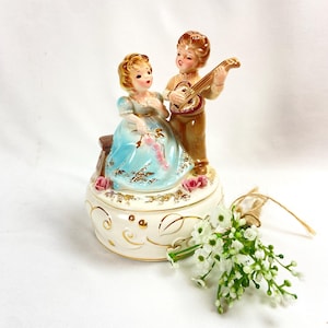 Vintage Josef Originals Music Box Figurines Couple Guitar
