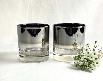 Vintage Queen's Lusterware Vitreon Silver  Ombre Fade Rocks Old Fashioned Glasses - pair of 2